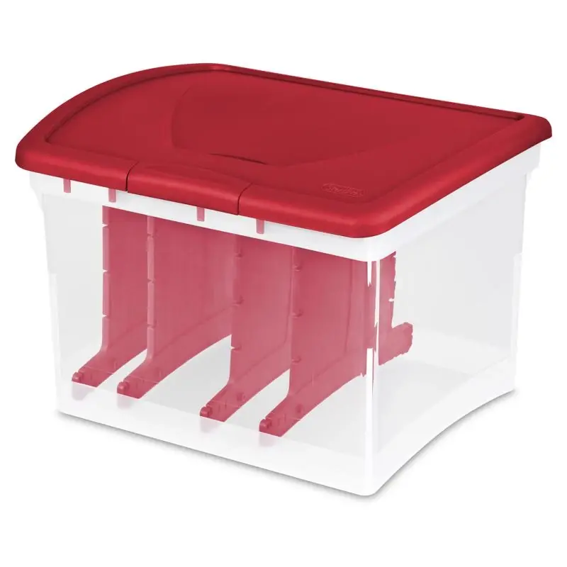 Clear/red Cord And Light Wrap Storage Box 12.38 In. H X 18.38 In. W X 14.88 In. D