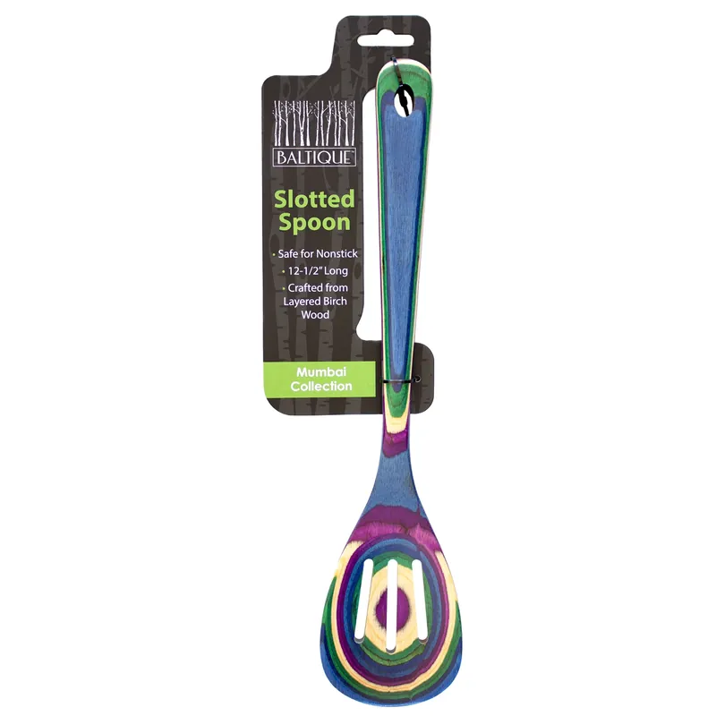 Baltique Multicolored Birch Wood Slotted Spoon 12.5 Inches