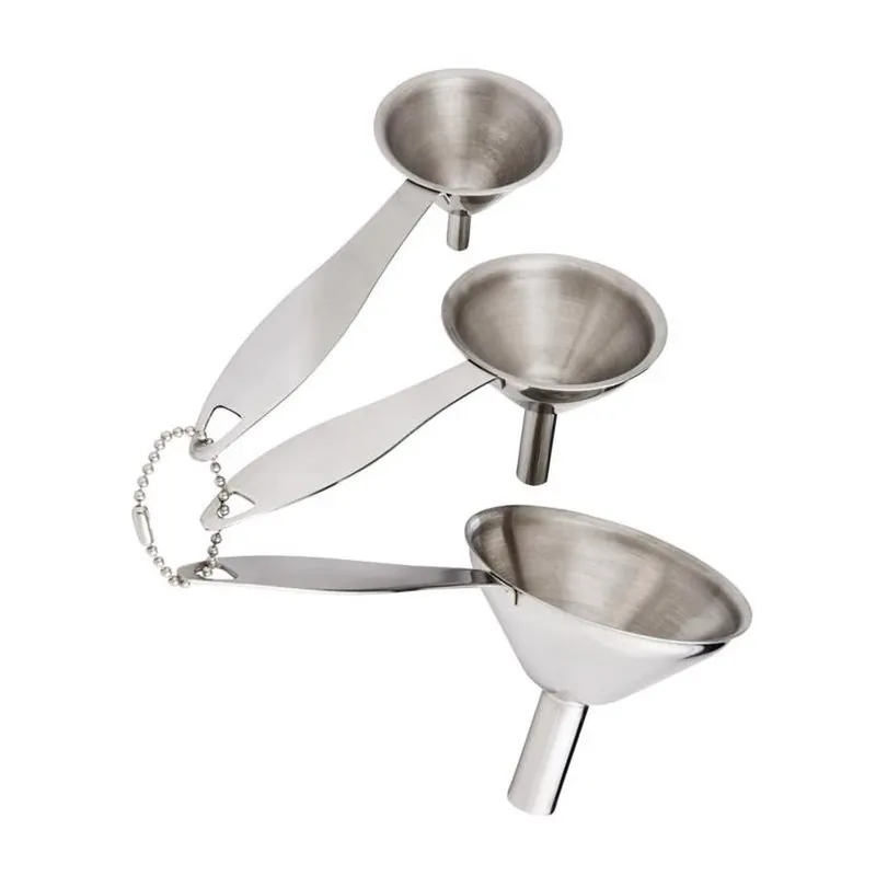 HIC Kitchen Silver Stainless Steel Funnels With Handle