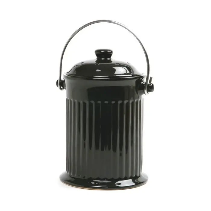 1 Gallon Black Ceramic Compost Keeper For Kitchen