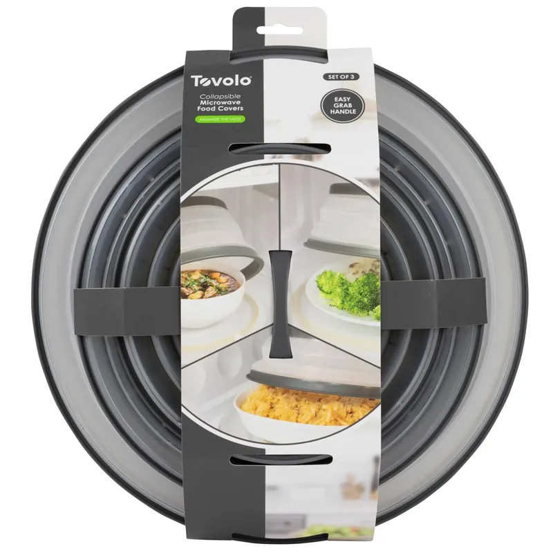 Gray/white Plastic Microwave Collapsible Food Cover Set Of 3
