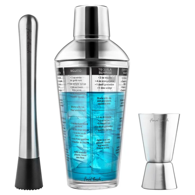 16 Oz Multicolored Glass And Stainless Steel Bar Tool Set - 3 Pieces