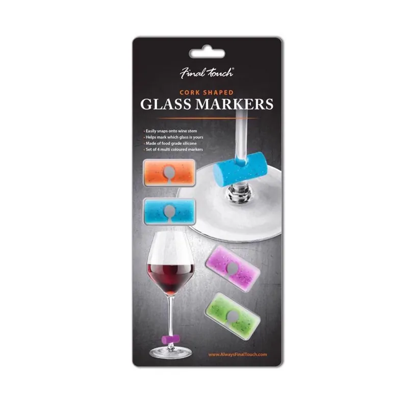 Assorted Silicone Glass Markers - Set Of 4 Cork-shaped Markers