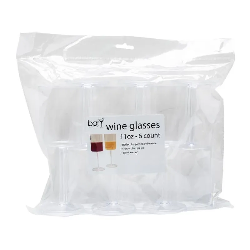 Blueoco BarY3 11‑Ounce Clear Plastic Wine Glasses – Set Of 6 High‑Gloss Party Tumblers