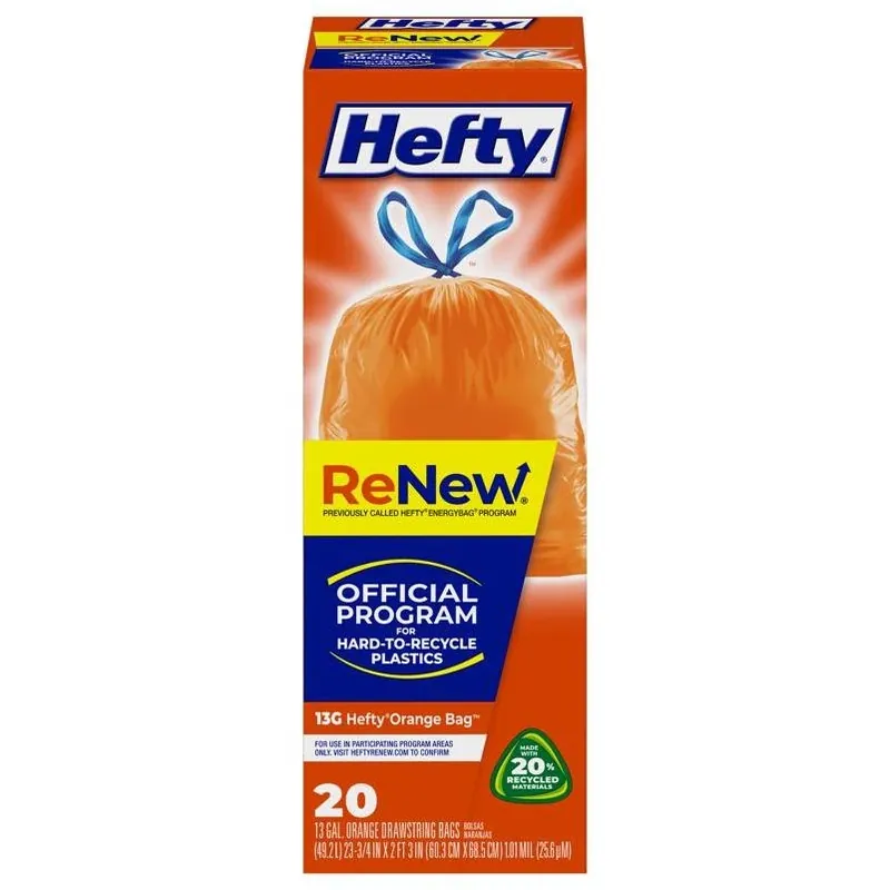 Hefty ReNew 13‑Gallon Unscented Drawstring Recycling Bags – 20 Pack
