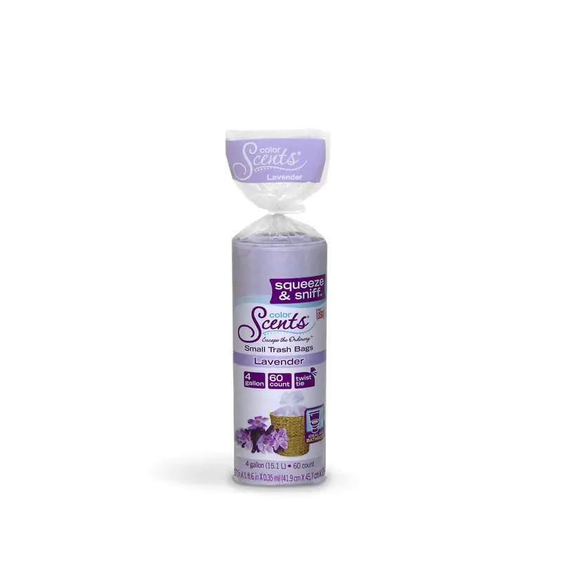 6043449 4 Gal Squeeze & Sniff Twist Tie Lavender Scent Trash Bags, 60 Per Pack