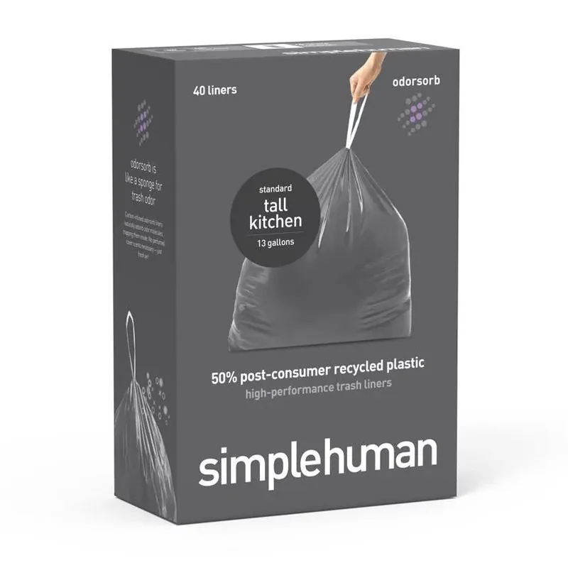 Simplehuman 13‑Gallon Tall Drawstring Kitchen Trash Bags – Pack Of 40