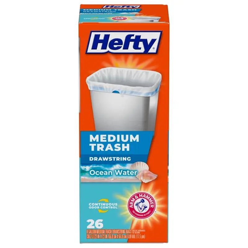 Hefty 8 Gal Ocean Water Trash Bags Drawstring 26 Pk