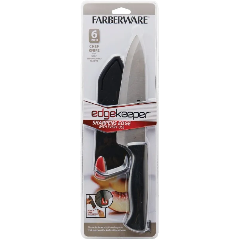 Farberware 6 Inch Black Chef Knife With Edgekeeper Sheath And Sharpener
