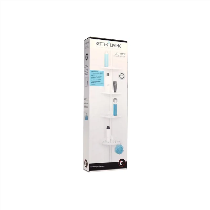 White Aluminum Shower Corner Shelf With Adjustable Self-draining Shelves