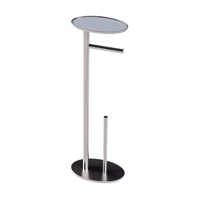 Chrome Silver Freestanding Toilet Paper Holder With Storage Tray
