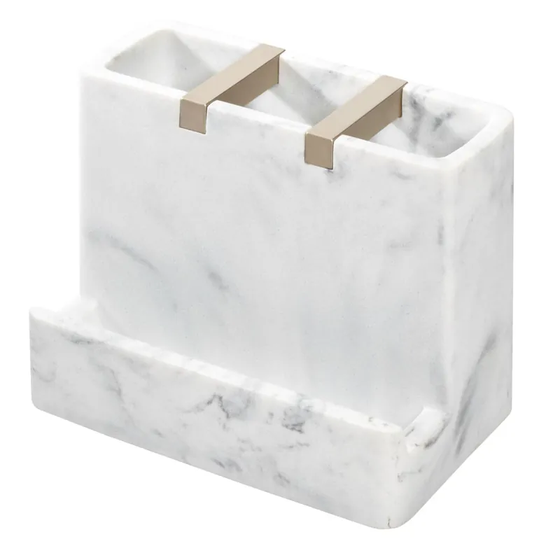 Dakota Vanity Satin White Marble Plastic/steel Toothbrush Holder - 5.4" Height