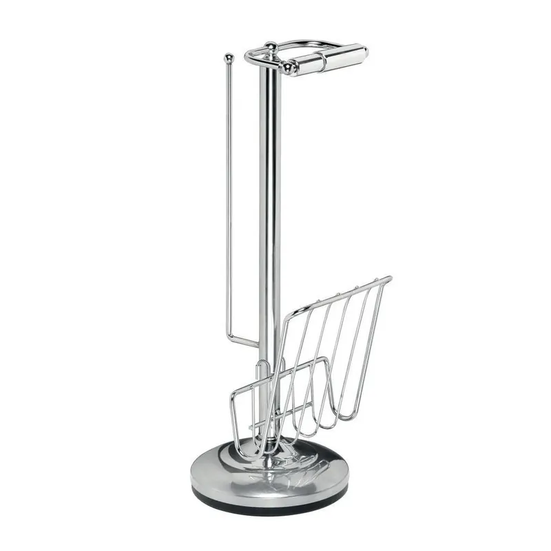 Chrome Toilet Paper And Magazine Holder With Freestanding Design
