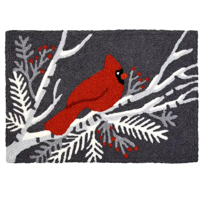 20 In. W X 30 In. L Cardinal Bird On Gray Polyester Accent Rug