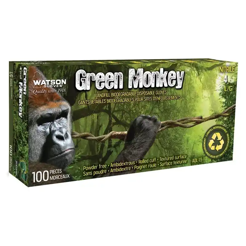 Watson Gloves Green Monkey Large Nitrile Textured Disposable Gloves - Boxed