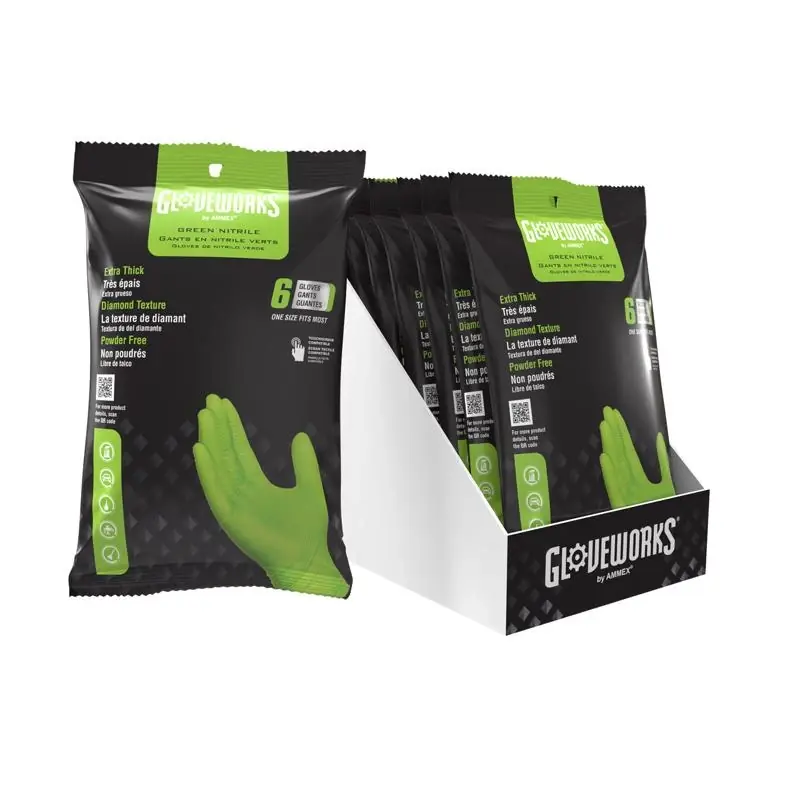 Gloveworks Nitrile Disposable Gloves One Size Fits Most Green Powder Free 6 Pc