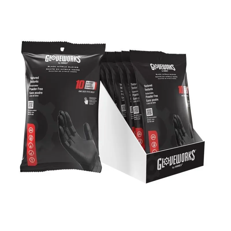 Gloveworks Premium Black Nitrile Gloves – Powder‑Free, One‑Size, 10‑Count