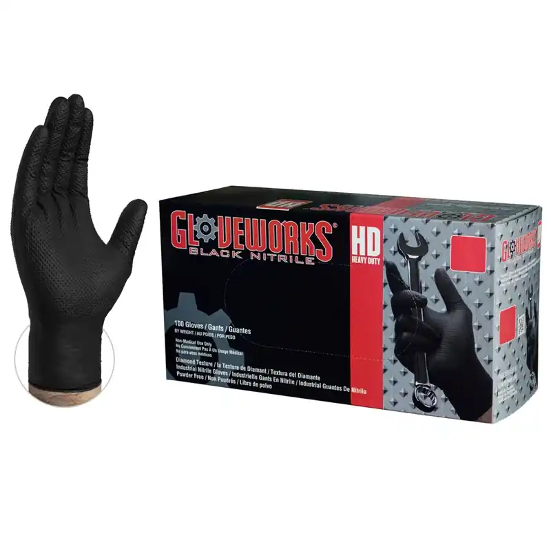 Gloveworks Nitrile Disposable Gloves X-Large Black Powder Free 100 Pk