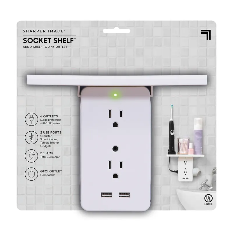 Socket Shelf As Seen On TV Outlet/USB/Shelf Adapter Surge Protection 1 Pk