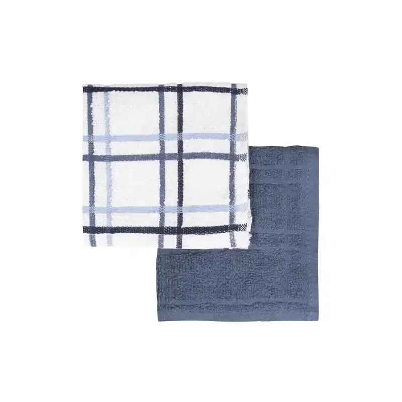 Ritz Blue/White Cotton Terry Check Dish Cloth 2 Pk