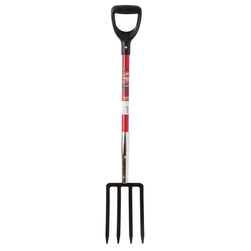 4 Tine Steel Spading Fork With 30 In. Fiberglass Handle For Gardening