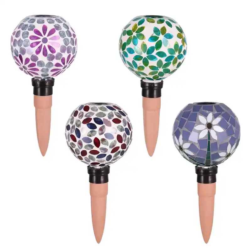 9 In. H Assorted Glass/iron Mosaic Self-watering Globe