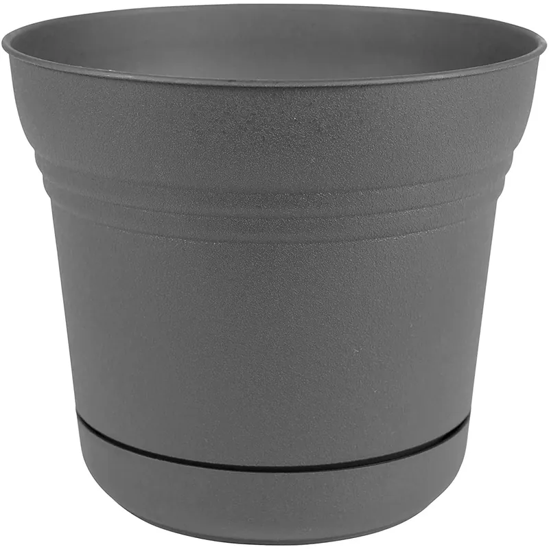 Saturn 7 In. D Polyresin Planter Charcoal With Saucer