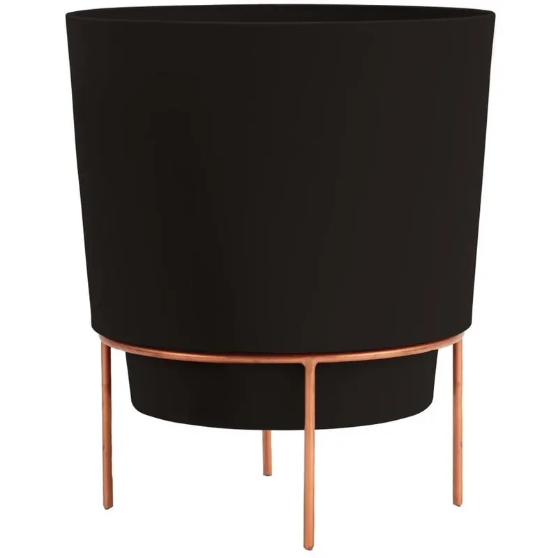 Hopson 10 Inch Black Plastic Planter With Metal Gold Stand