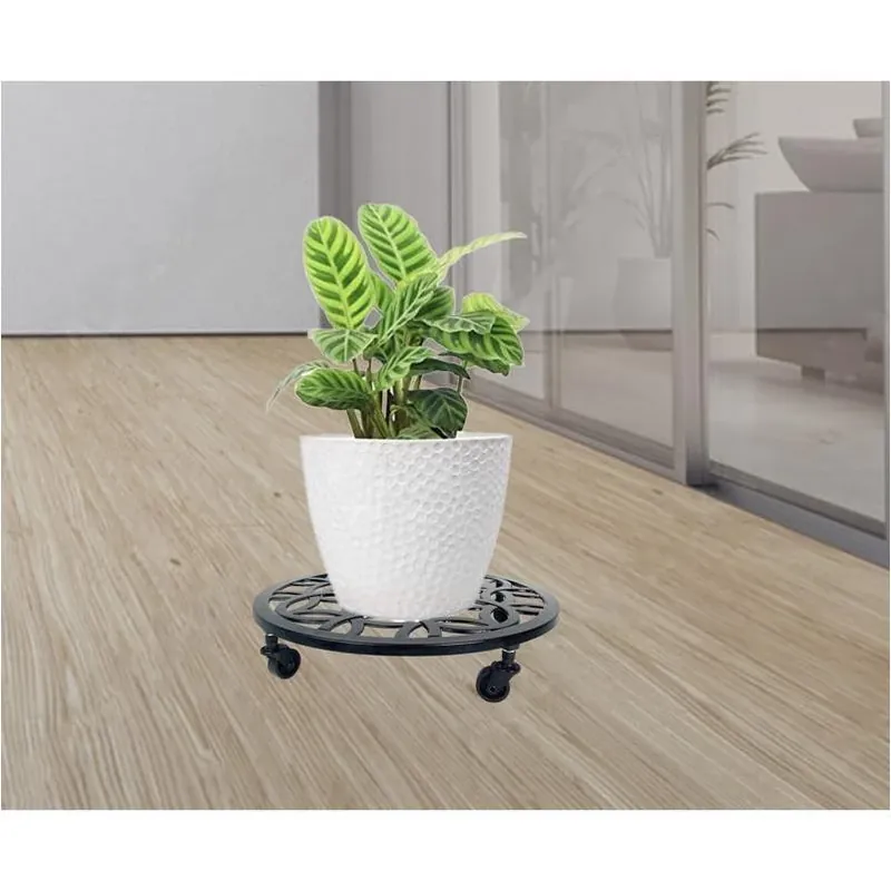Living Accents Black Iron & Plastic 3‑in Rolling Plant Stand – 50 lb Indoor/Outdoor Capacity