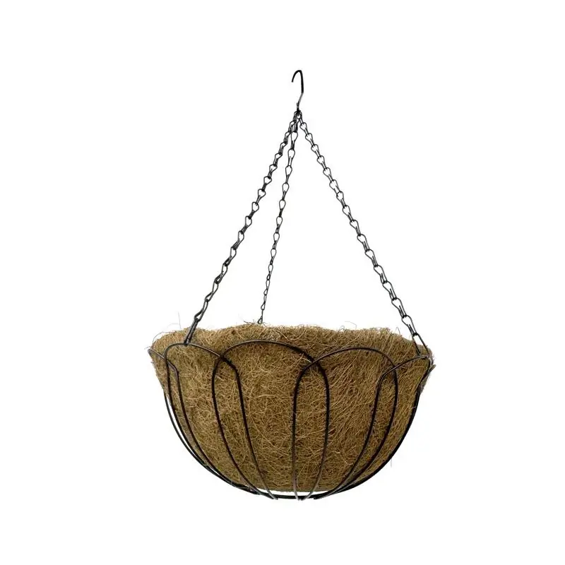 Living Accents 16 Inch Wide Steel Hanging Basket With Liner, Black