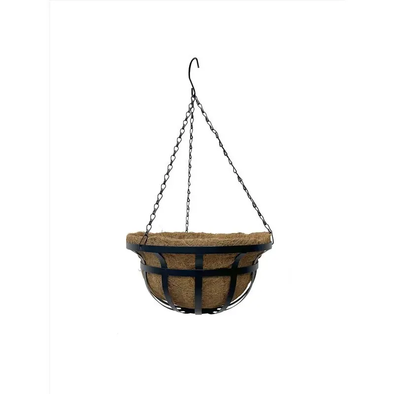 Living Accents 12 Inch Steel Round Hanging Basket With Liner, Black