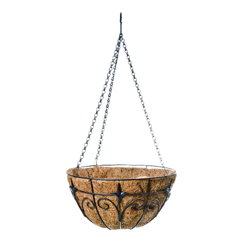 14-inch Steel Hanging Basket With Coco Liner - Black Finish
