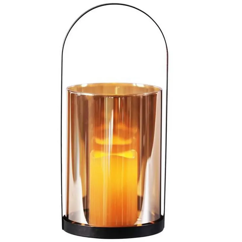 Smart Solar 13.6 In. 31 One Mantle Glass/Metal Hurricane LED Candle Lantern Black