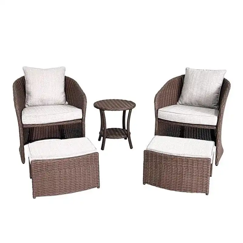 Living Accents Ashton 5‑Piece Brown Steel Outdoor Chat Set With Gray Reversible Cushions