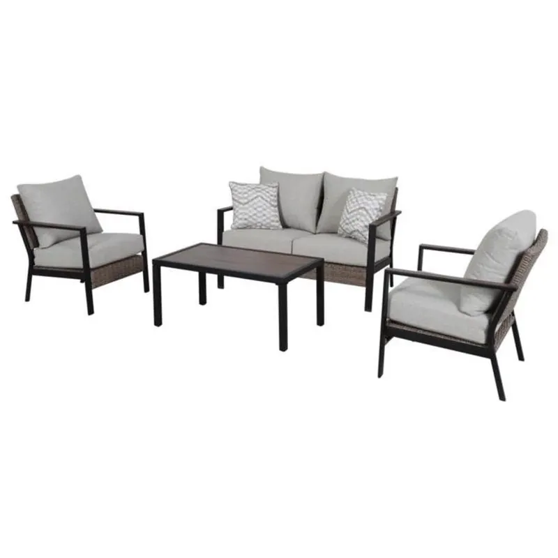 Living Accents Rhett 4‑Piece Black Steel Contemporary Patio Set With Tan Olefin Cushions