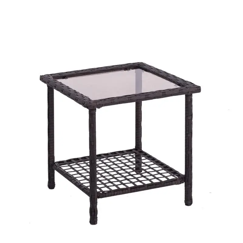 Greenwich Brown Square Glass Side Table - 18.9 In Height, Steel Frame