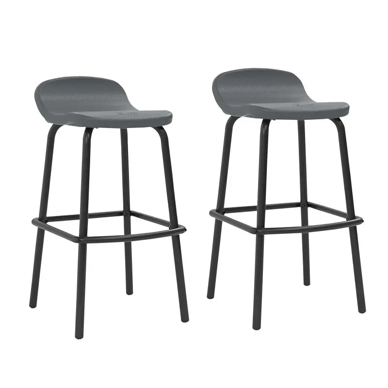 2 Piece Gray Steel Bar Chair Set With Modern Design And Weather Resistance