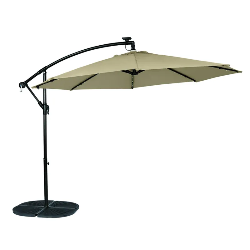 10 Ft. Tiltable Tan Offset Umbrella With Solar Leds