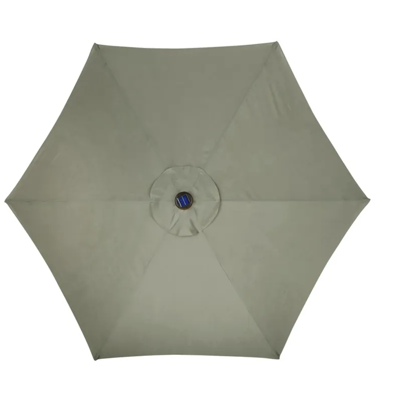 Solar Led 9 Ft. Tiltable Taupe Market Umbrella With Steel Frame