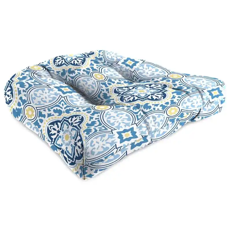 Jordan Manufacturing Blue Geometric Polyester Wicker Seat Cushion 4 In. H X 19 In. W X 19 In. L