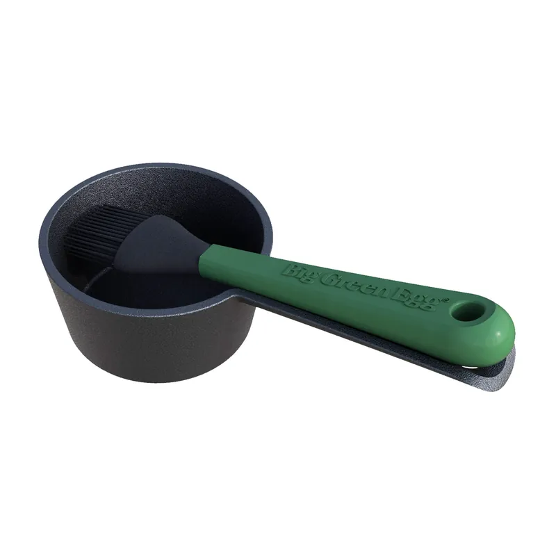 Cast Iron Sauce Pot With Basting Brush - Heavy Duty 2 Piece Set
