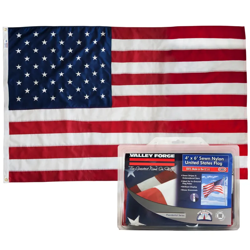 4 Ft. X 6 Ft. Nylon American Flag - Durable, Sewn Stripes, Embroidered Stars