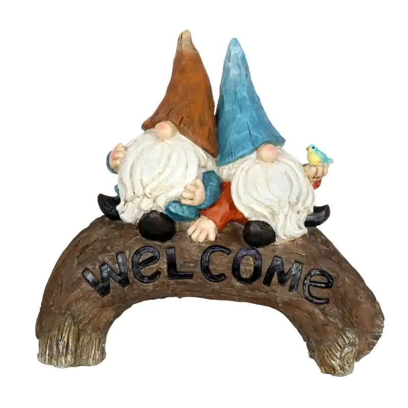 Multi-color 11 In. Welcome Gnome Garden Statue - Resin Outdoor Decor