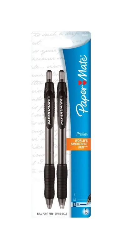 Paper Mate Profile Black Retractable Ball Point Pen 2 Pk