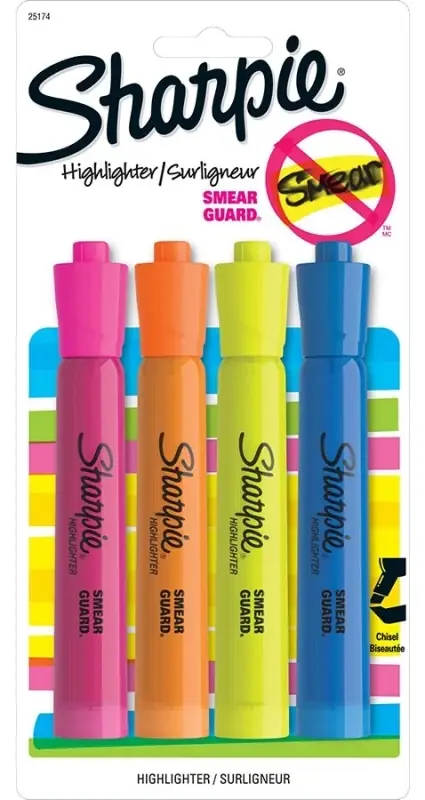 Sharpie Accent Neon Color Assorted Fine Tip Highlighter 4 Pk