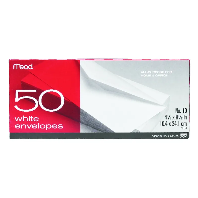 Mead 9.5 In. W X 4.12 In. L No. 10 White Envelopes 50 Pk