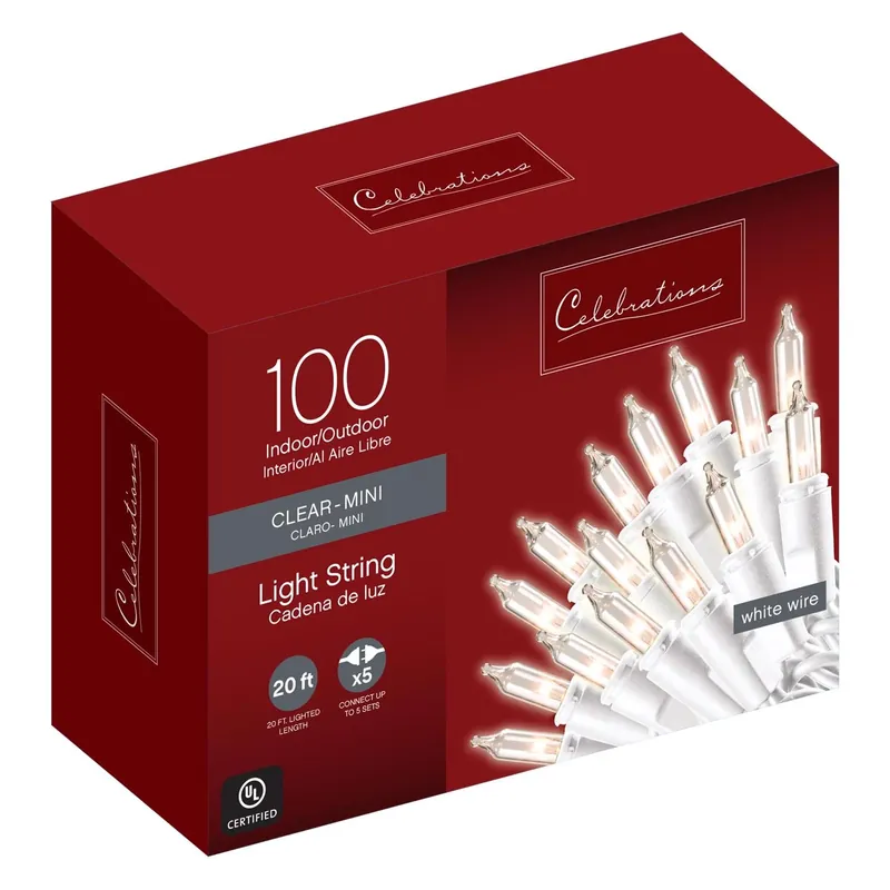 Celebrations Red Incandescent Mini Clear 100 Ct String Christmas Lights 20 Ft.