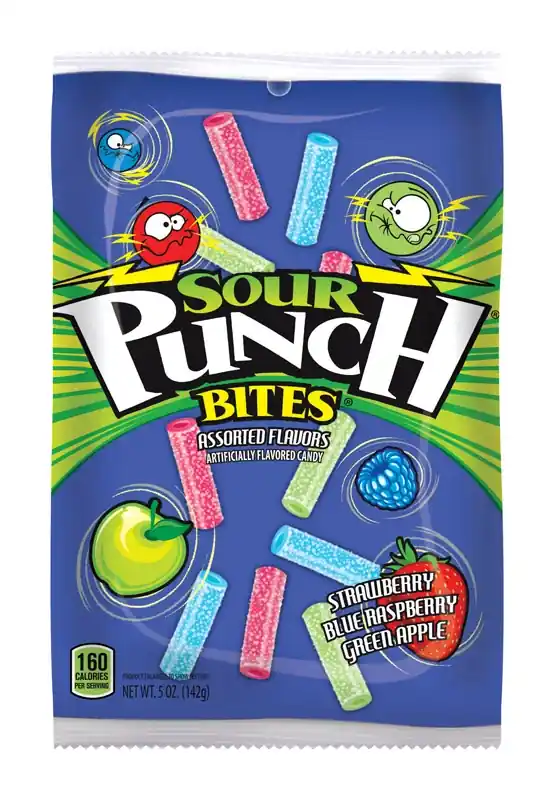 Bites Assorted Candy 5 Oz - Chewy Strawberry, Blue Raspberry, Green Apple