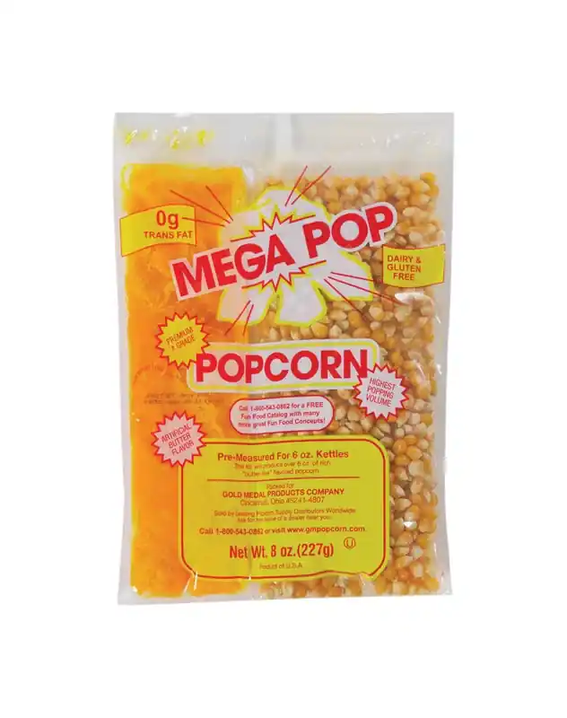 Gold Medal Mega Pop Butter Corn/Oil/Salt Kits 8 Oz Pouch