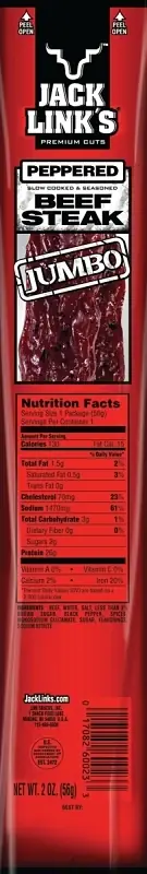 Jack Link‘s Premium Cuts Beef Steak, Peppered, Jumbo, 2-Ounce (Pack Of 12)